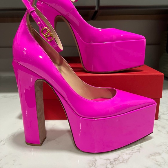 New Valentino Garavani Tan-Go Platform Pump Pink Patent Leather Sz 38.5 / 8.5 US - Picture 2 of 16